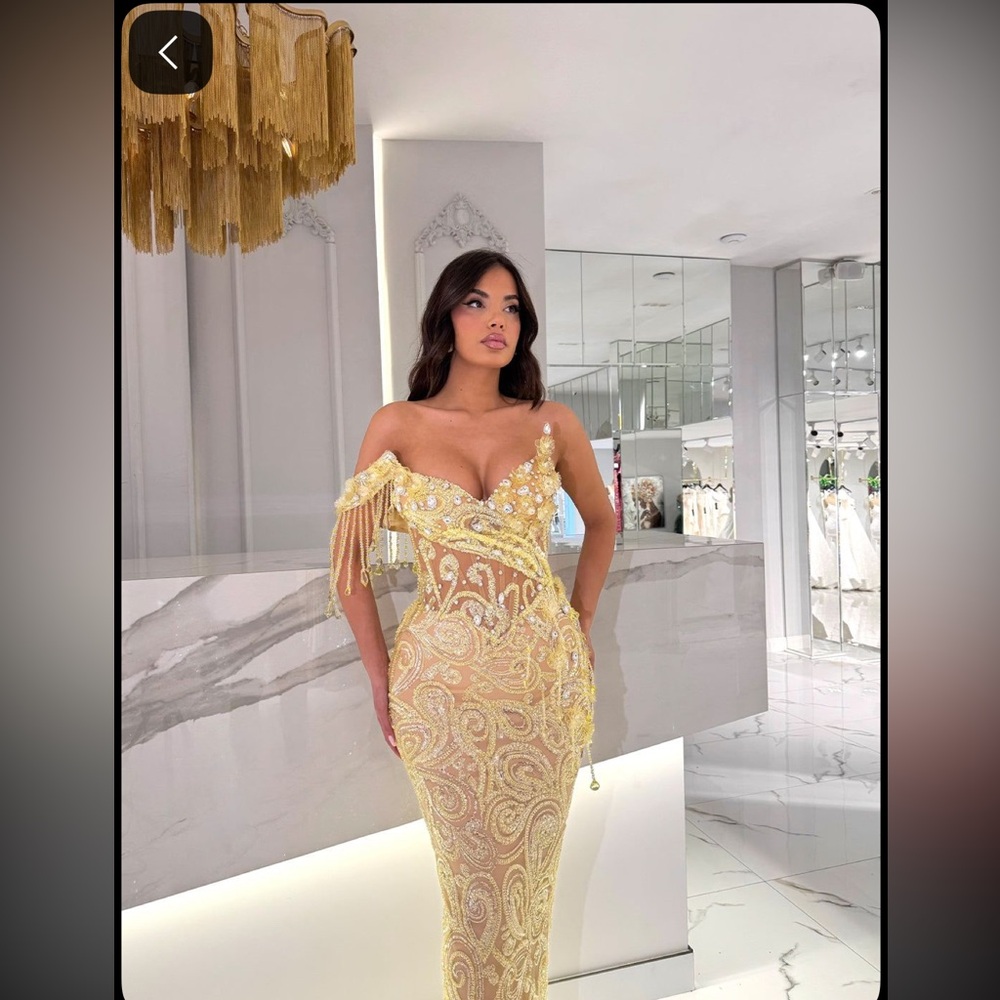 Glamorous yellow Beaded Prom Dress